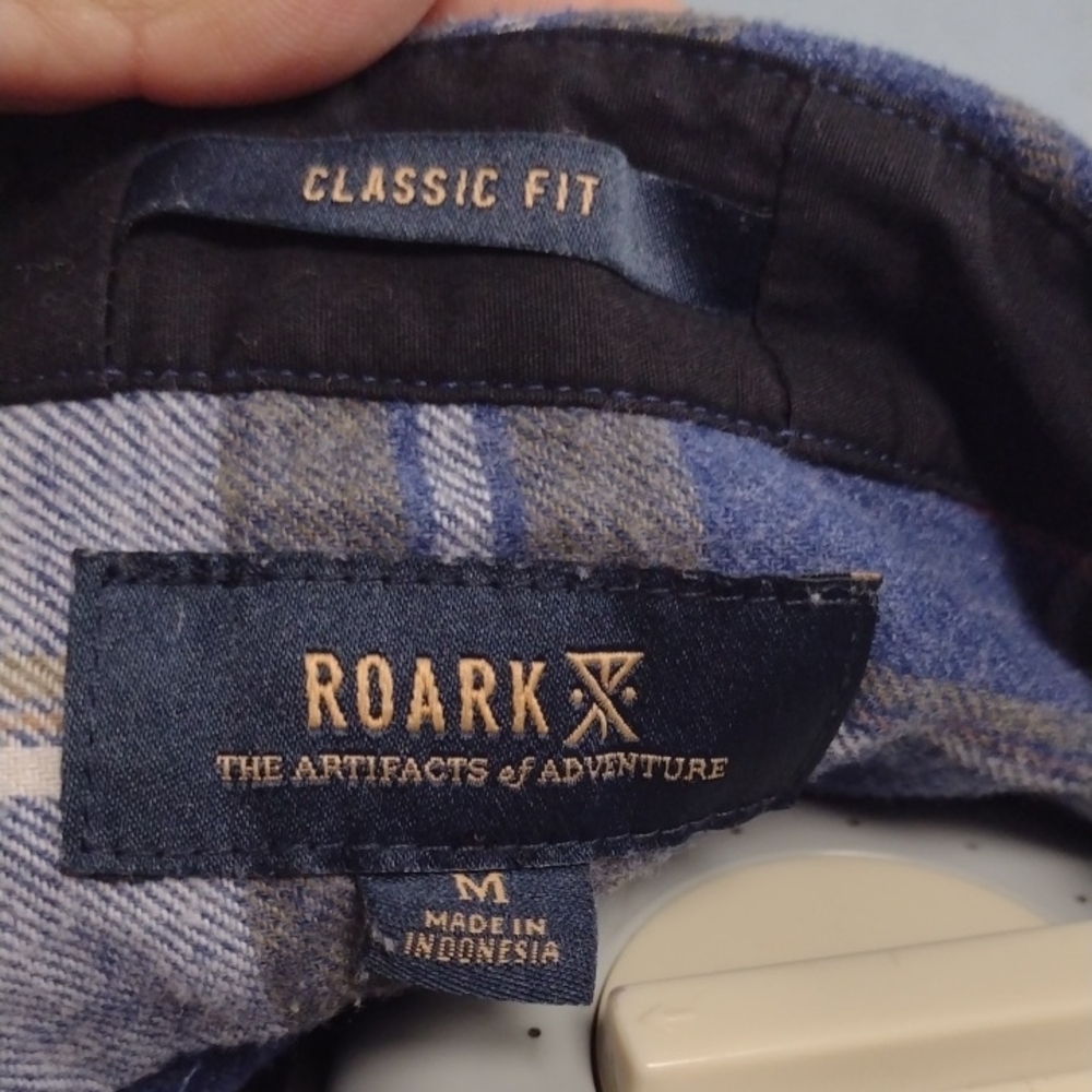 Roark Blue and Tan Plaid Casual Shirt - Picture 2 of 13